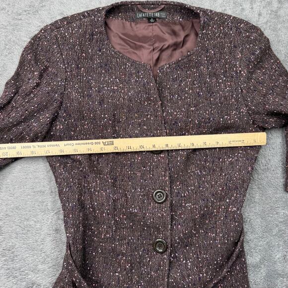 Lafayette 148 New York Tweed Wool Blend Blazer Size 4 Waist Tie Speckled Knit - Picture 6 of 10